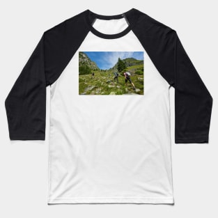 Group of hikers on a mountain trail Baseball T-Shirt